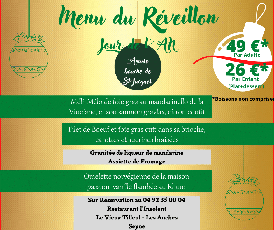 RÉSERVEZ VOTRE DINER DU RÉVEILLON - Hôtel Restaurant Le Vieux Tilleul