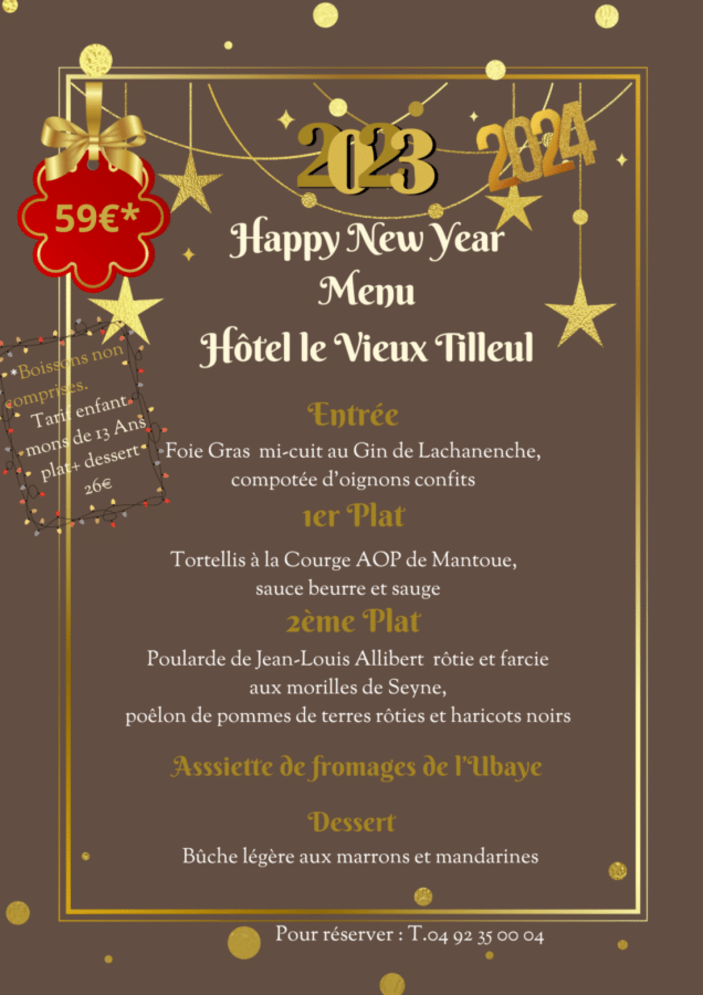 2023 Minimalist Gold Luxury Happy New Year Menu